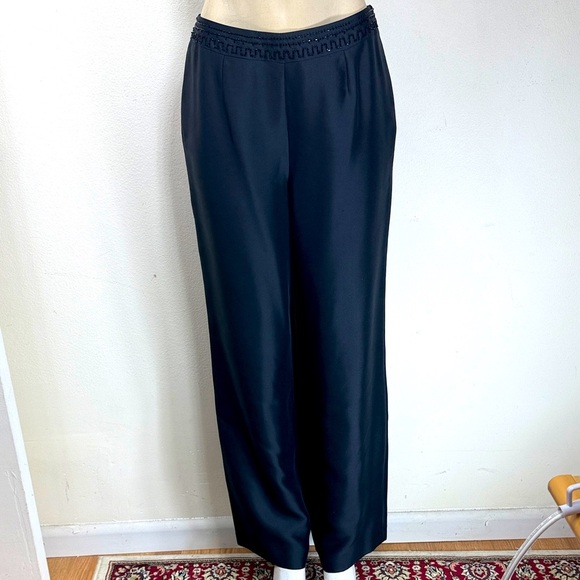 Laura Ashley Pants - (H1) LAURA ASHLEY, 100% silk vintage trousers with beading at the waist, size 6